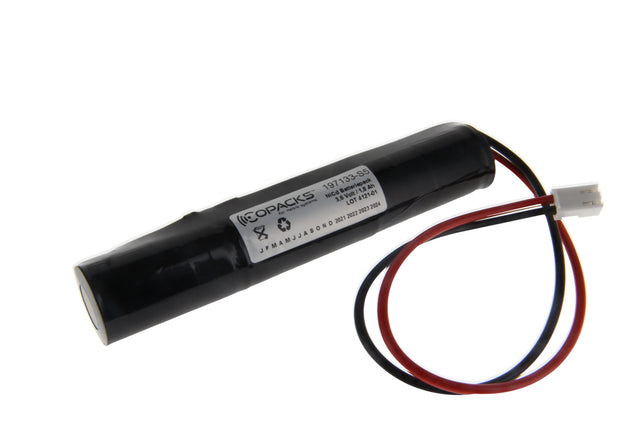 3,6 Volt Akku für Not- und Sicherheitsbeleuchtung mit 1800mAh, mit 25cm Kabelausgang und JST Stecker VHR-2N, Abmessungen 129x22mm