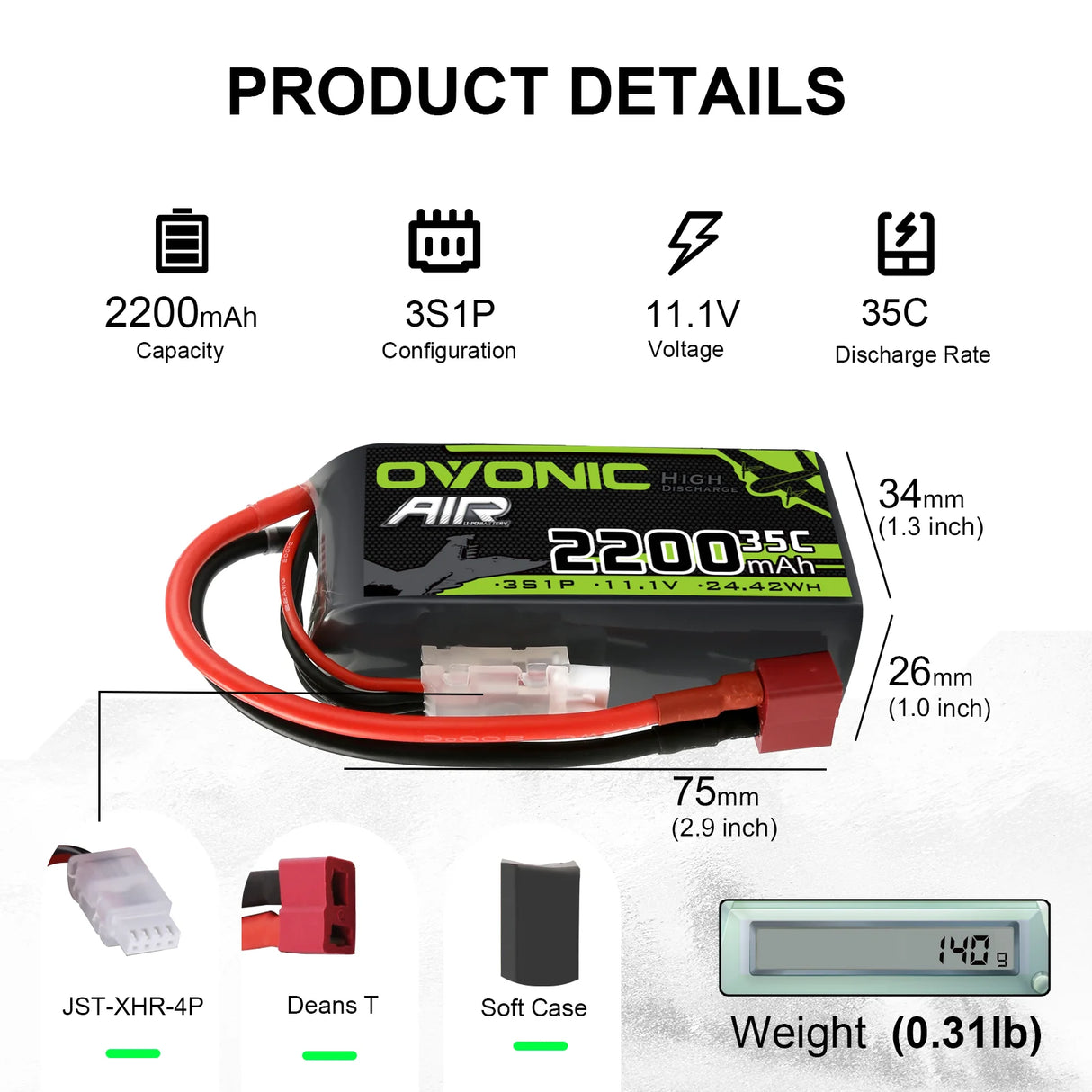 Ovonic Air 3S 2200mAh 35C 11,1V  kurzer LiPo Deans (2 St.)