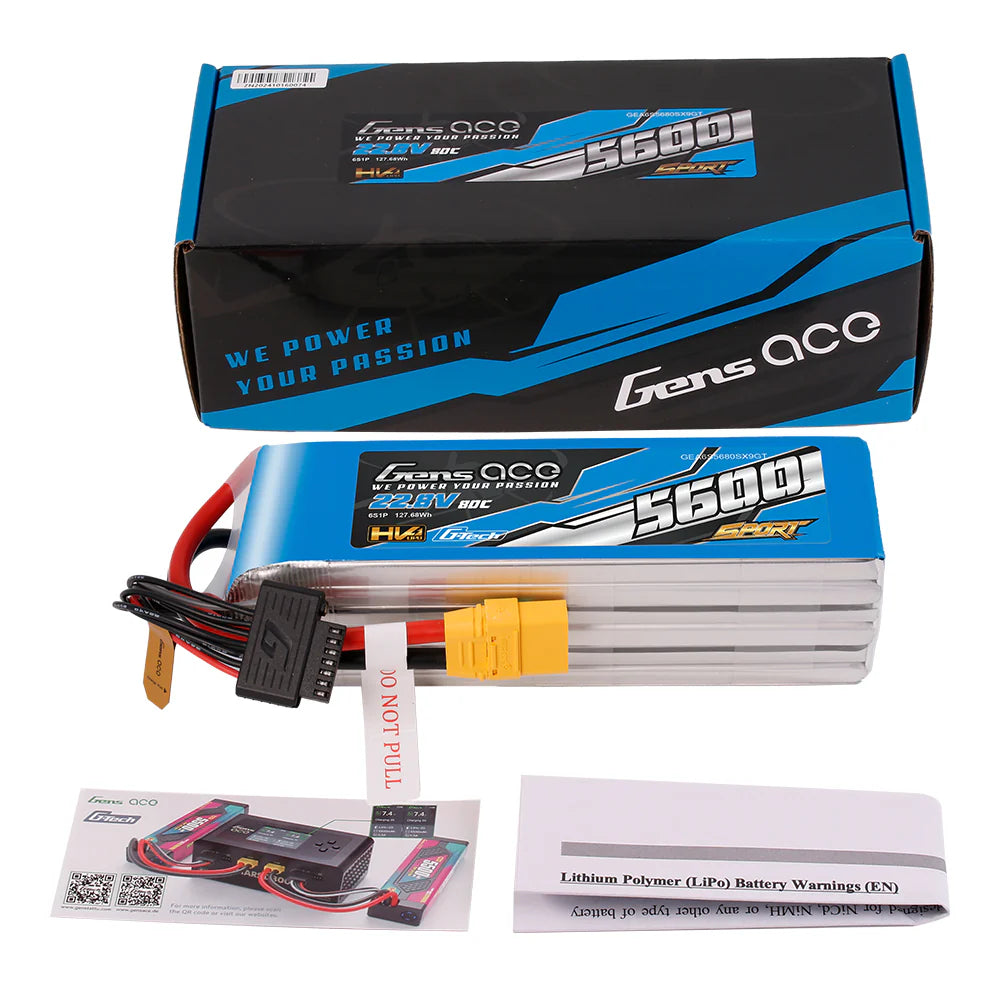 Gens Ace Sport G-Tech 6S 5600mAh 22,8V 80C 6S1P HV Lipo-Akku mit XT90-Stecker