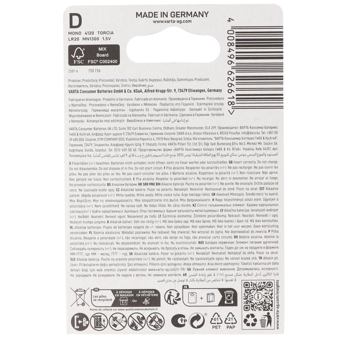 Varta Energy Batterie Alkaline Mono D LR20 1,5V 2er Pack