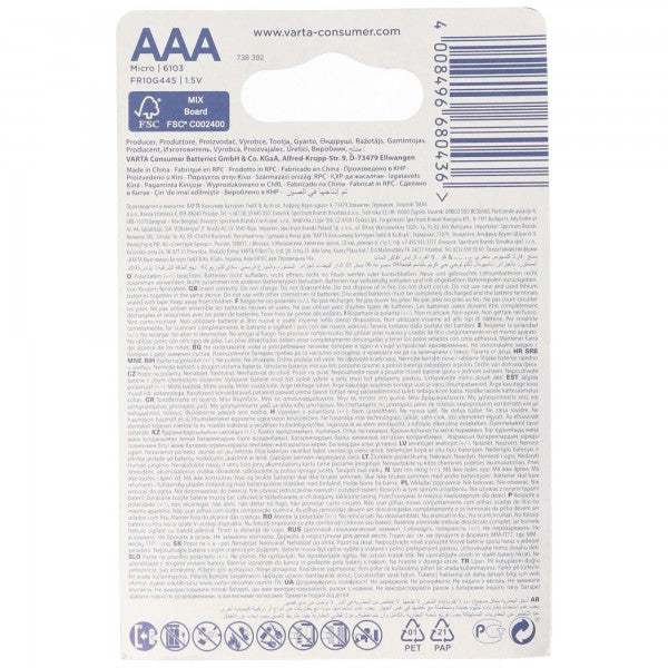 Varta Lithium Batterie AAA FR03 6103 Varta Ultra Lithium 1,5V 4er-Blister