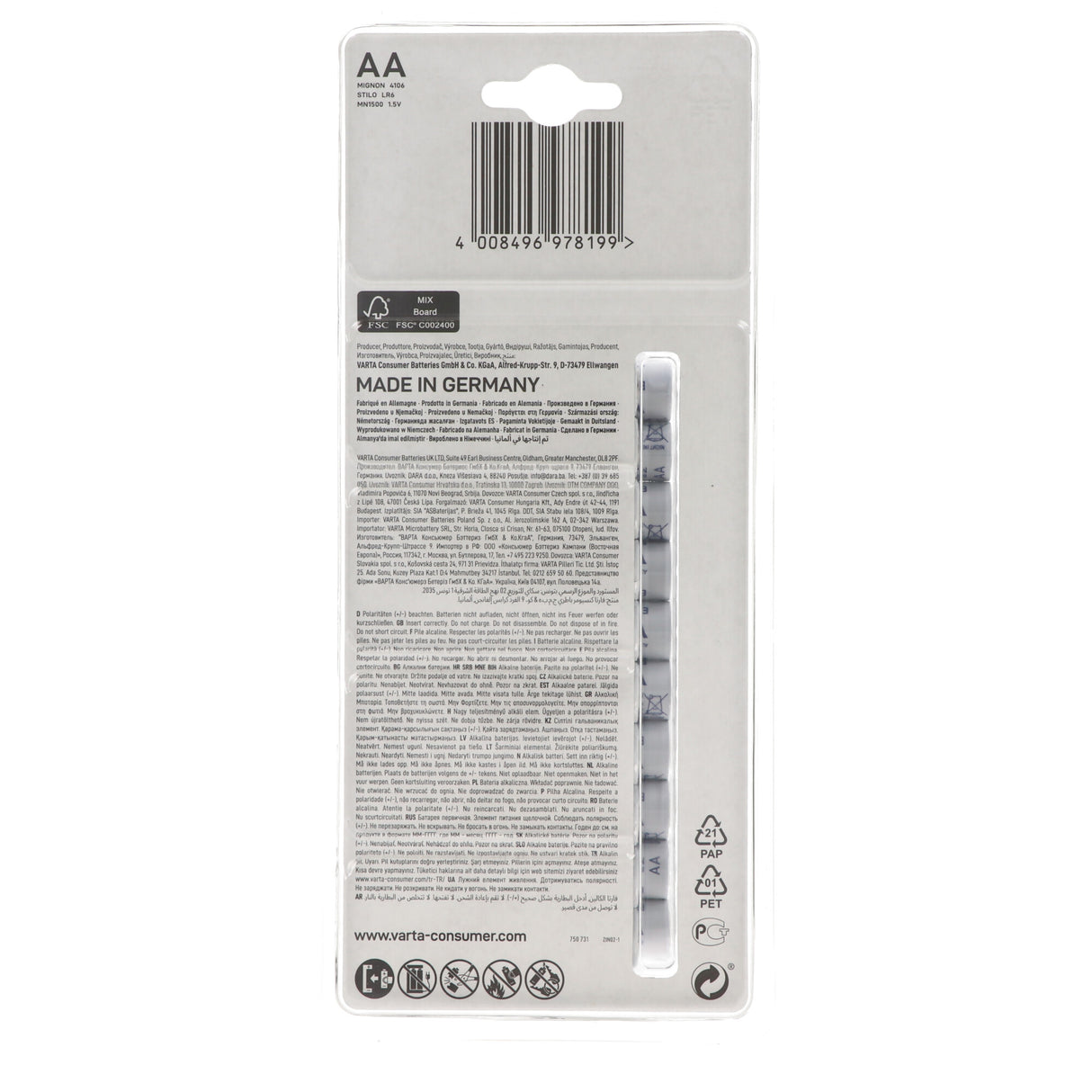 Varta Energy Batterie Alkaline Mignon AA LR06 1,5V 30er Pack