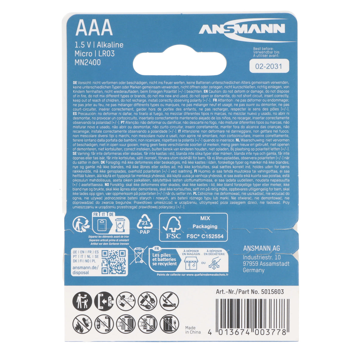 Ansmann X-Power Alkaline Batterie Micro AAA, LR3, 2er Papierblister