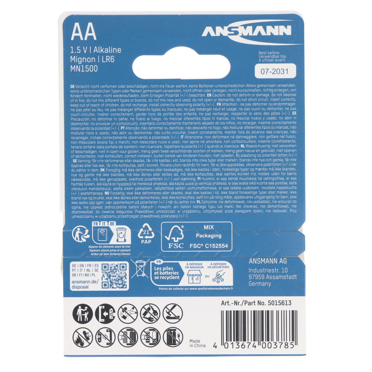 Ansmann X-Power Alkaline Batterie Mignon AA, LR6, 2er Papierblister