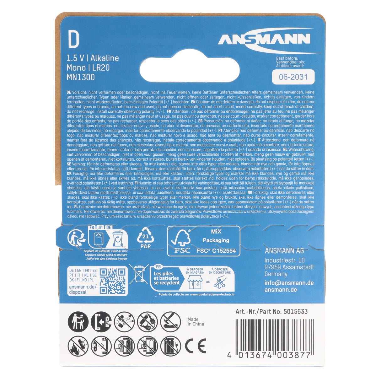 Ansmann X-Power Alkaline Batterie Mono D, LR20, 2er Papierblister