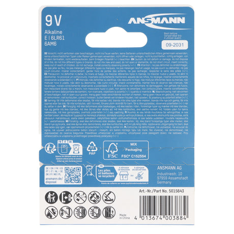 Ansmann X-Power Alkaline Batterie 9V, 6LR61, 1er Papierblister
