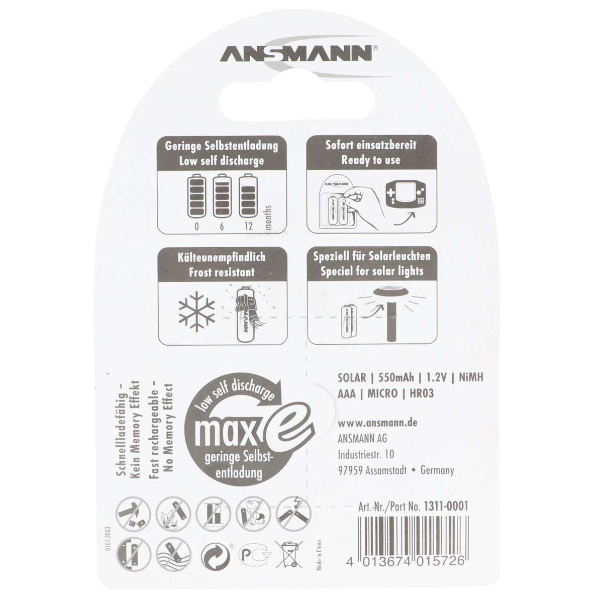 Ansmann Solar Micro / AAA Green 2er Pack perfekt für Solarleuchten