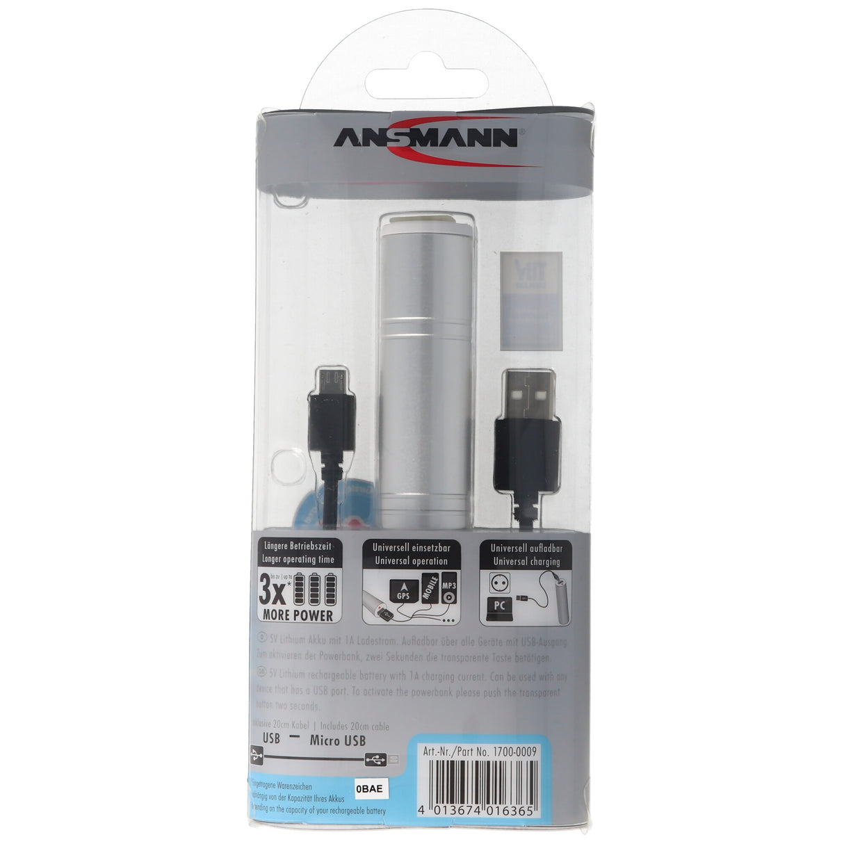 ANSMANN 1700-0009 Powerbank 2200mAh externer Zusatz-Akku für Smartphones und weitere USB Geräte