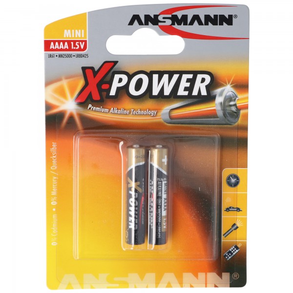 Ansmann AAAA Alkaline Batterie LR61 AAAA 41,5 x 8,3mm im 2er Pack