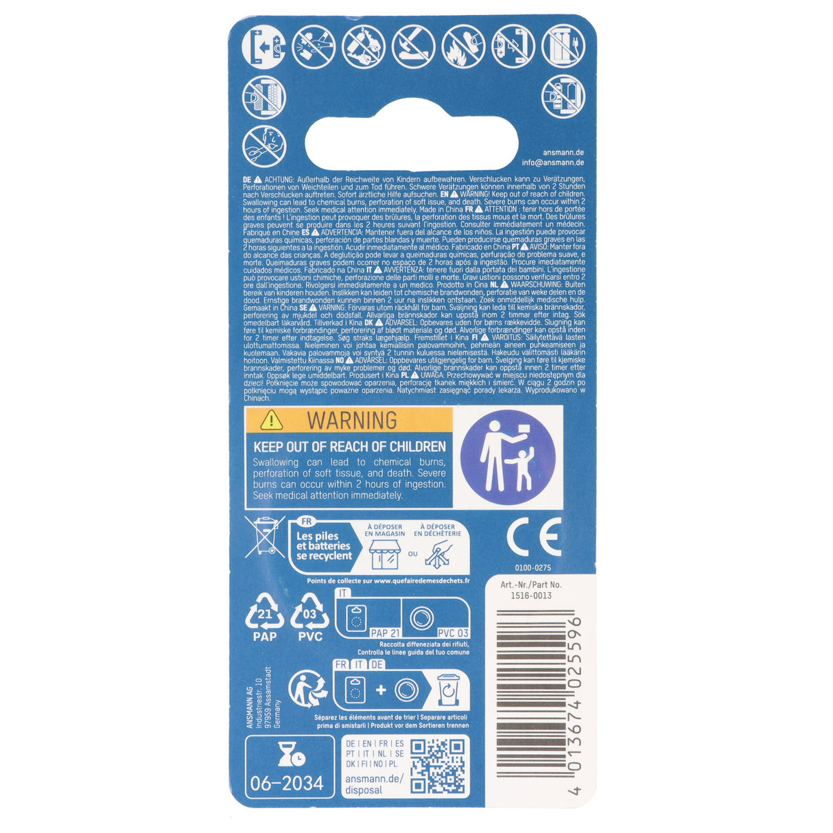 Ansmann CR3032 Knopfzelle, Lithium Batterie IEC CR 3032, 3Volt, 500mAh