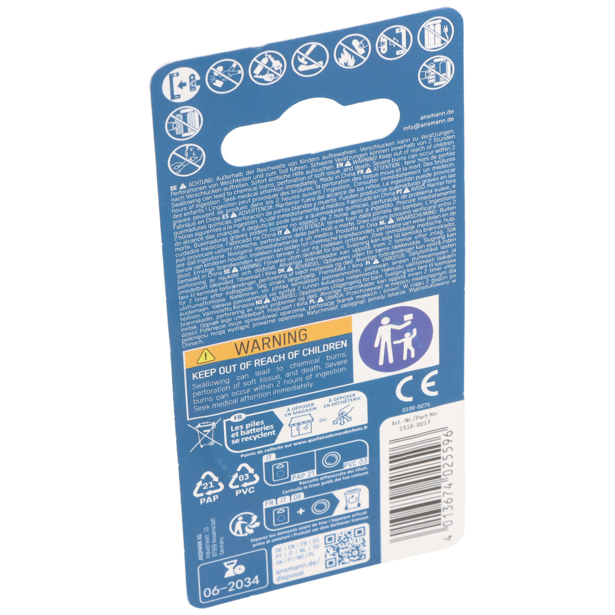 Ansmann CR3032 Knopfzelle, Lithium Batterie IEC CR 3032, 3Volt, 500mAh