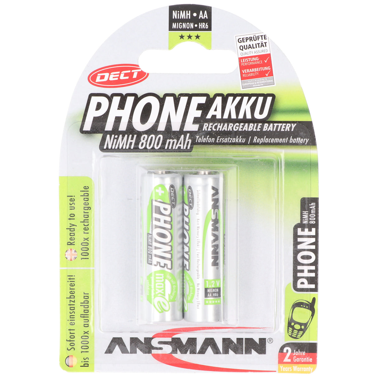 Ansmann NiMH-Akku Mignon 800mAh DECT 2er Blister