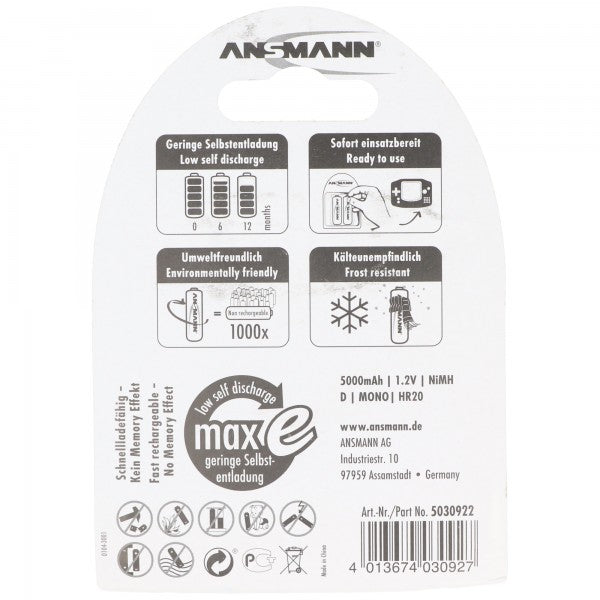 Ansmann NiMH-Akku Mono 5000mAh 2er Blister