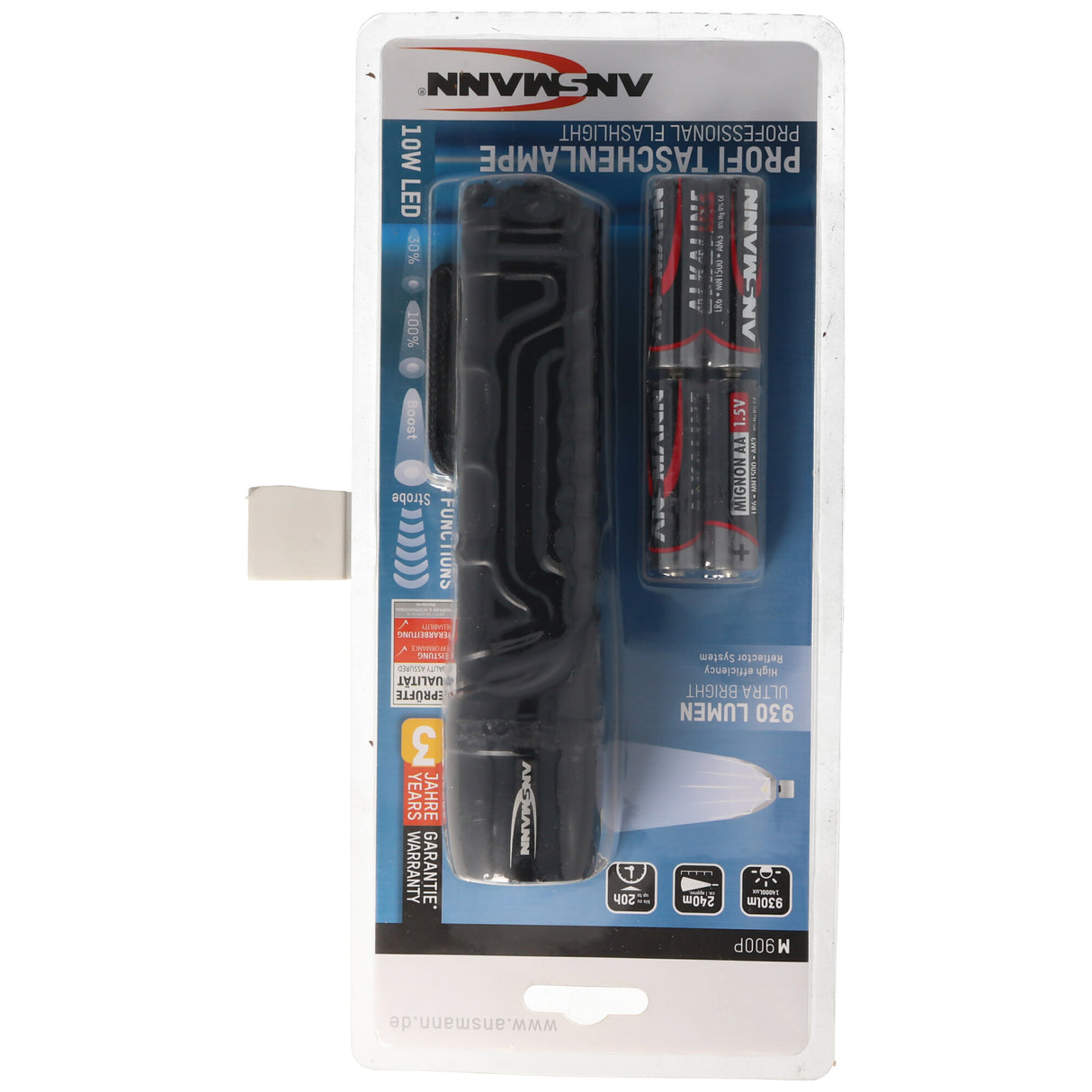 Ansmann M900P LED Taschenlampe mit Handschlaufe max. 930 Lumen, 10W LED