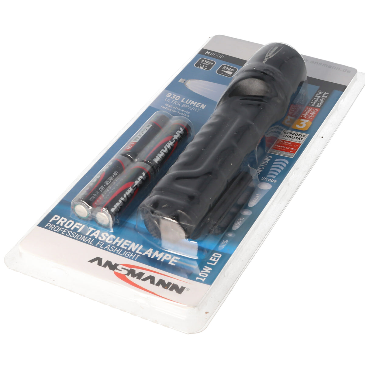 Ansmann M900P LED Taschenlampe mit Handschlaufe max. 930 Lumen, 10W LED