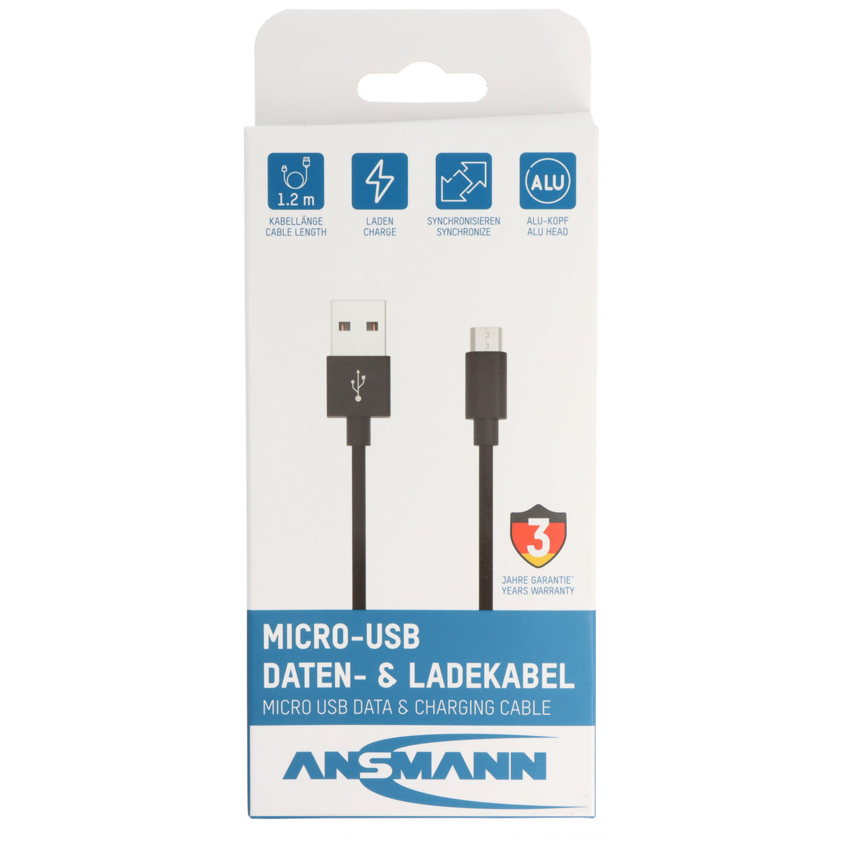Ansmann USB-A auf Micro-USB Daten- und Ladekabel, 1,20 Meter