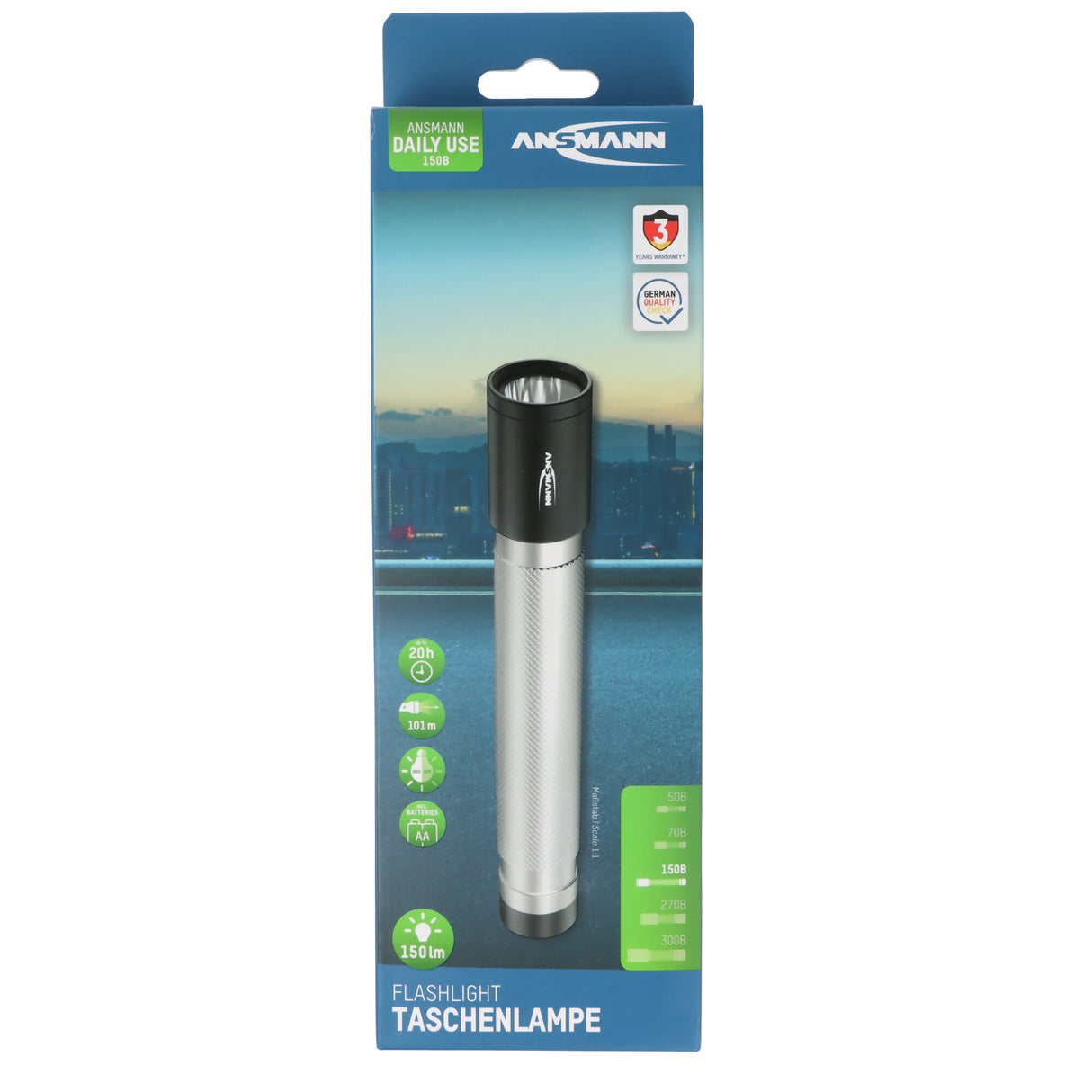 Ansmann LED-Taschenlampe 150B, Daily Use Taschenlampe, 150 Lumen, batteriebetrieben