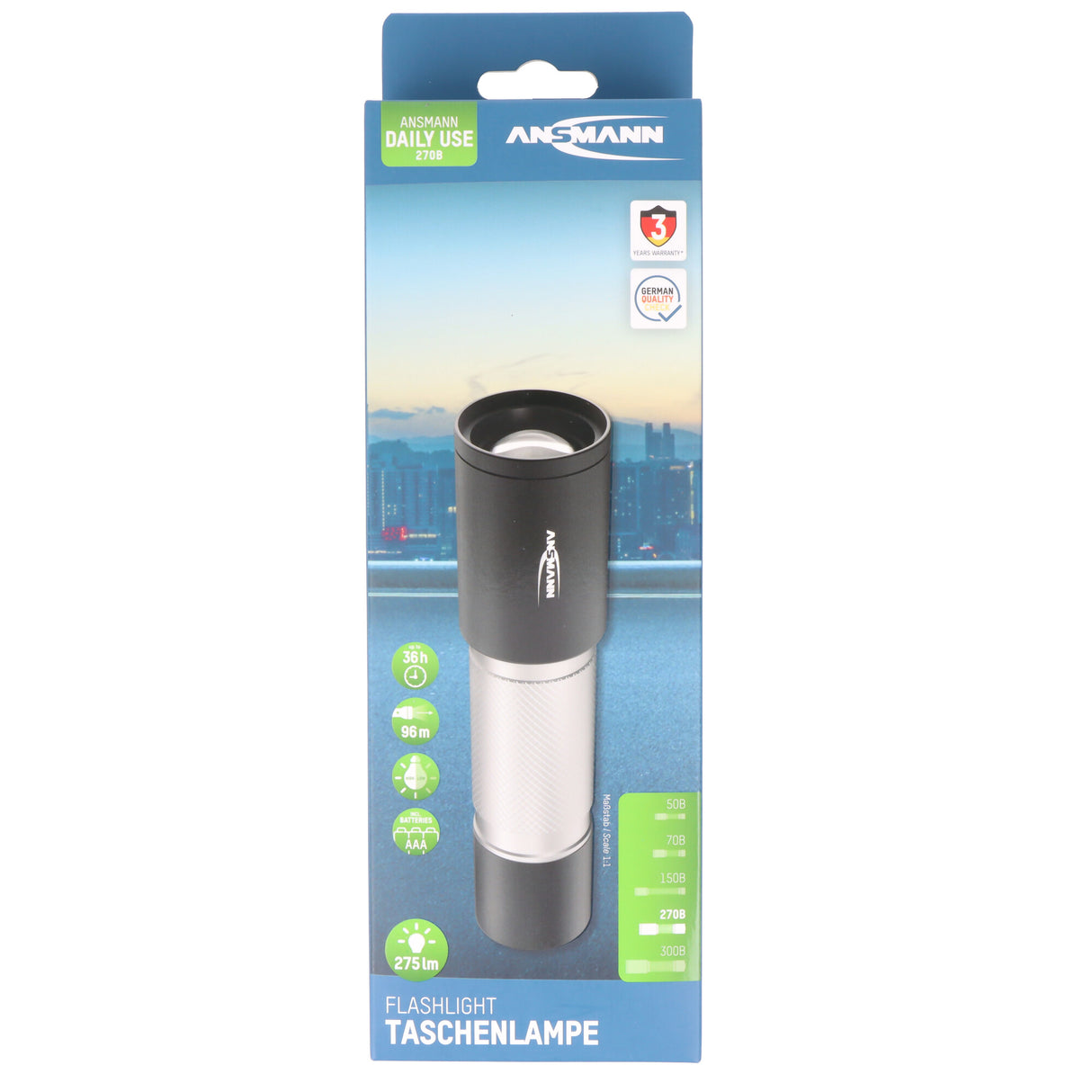 Ansmann LED-Taschenlampe 275 Lumen, Daily Use Taschenlampe, AAA batteriebetrieben