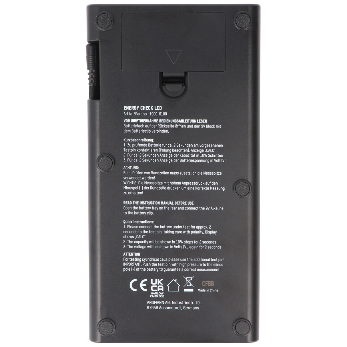 Ansmann Batterie Tester ENERGY CHECK LCD für Alkaline NiMH Lithium Li-ion Hörgeräte-Zellen Schnelltest