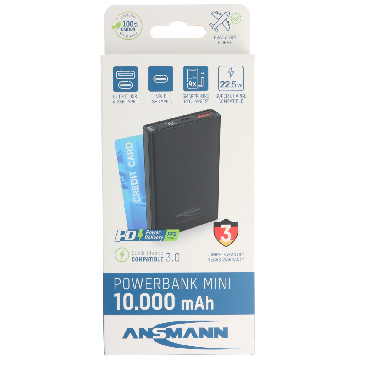 Ansmann Powerbank PB222PD 10.000mAh, schnellladefähig, ultrakompakt und leicht