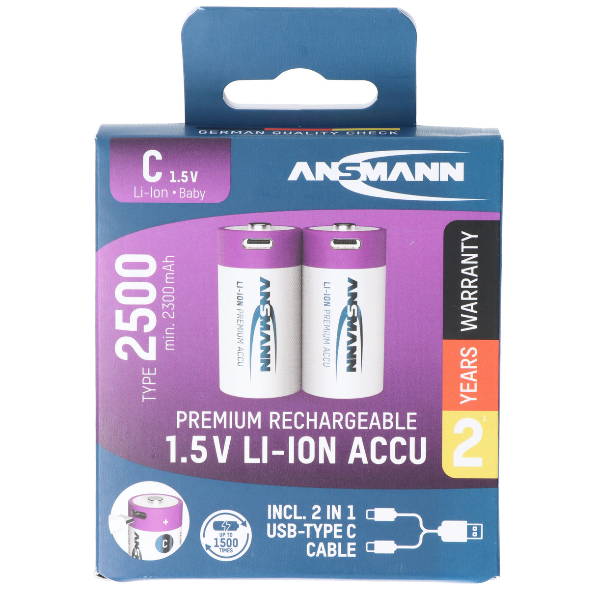 Ansmann Li.ion Akku Baby C 1,5V 2500mAh, 1313-0004, 2er Karton Blister