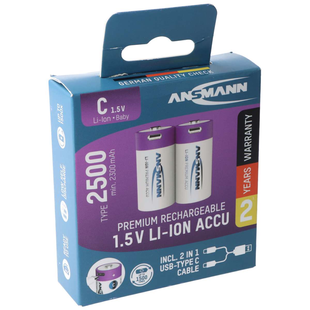 Ansmann Li.ion Akku Baby C 1,5V 2500mAh, 1313-0004, 2er Karton Blister