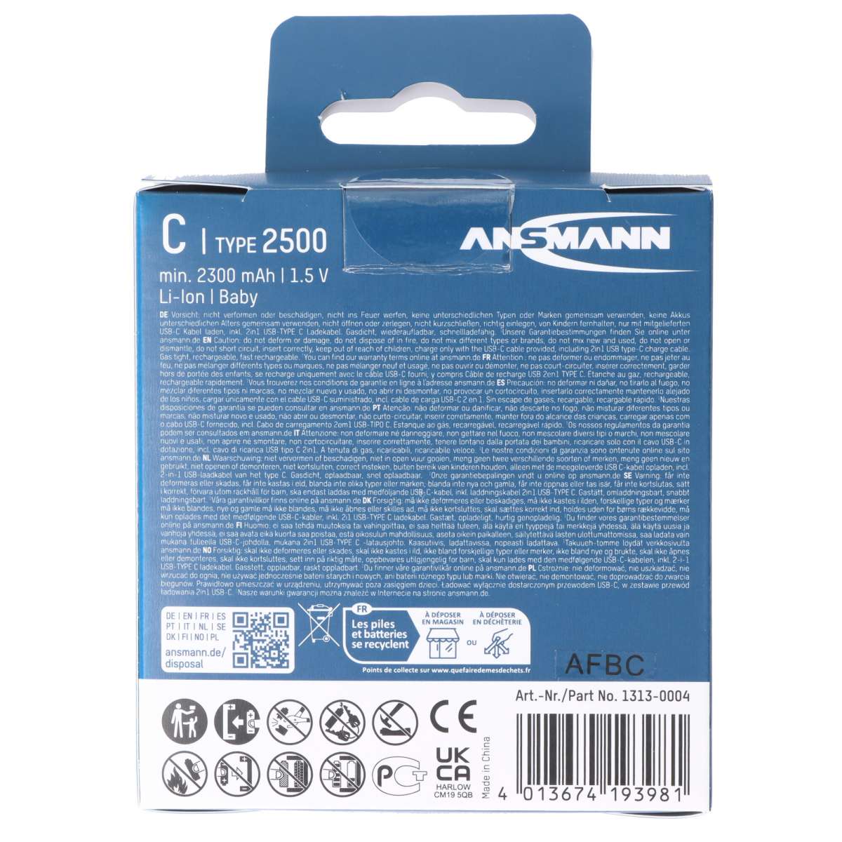 Ansmann Li.ion Akku Baby C 1,5V 2500mAh, 1313-0004, 2er Karton Blister