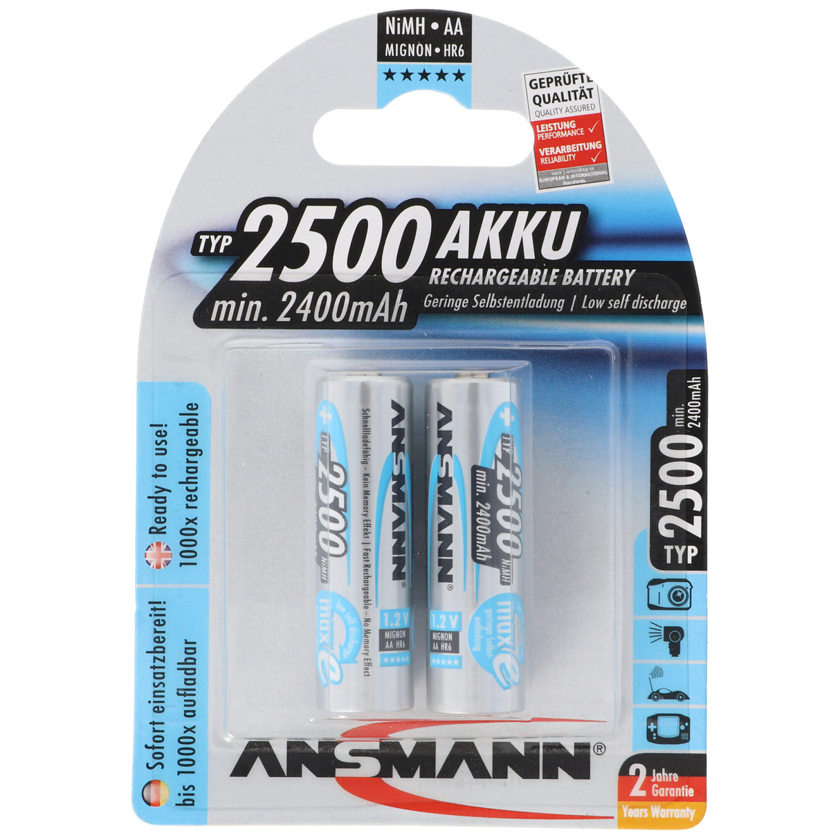 Ansmann maxE plus NiMH-Akku Mignon AA 2500mAh 2er Blister