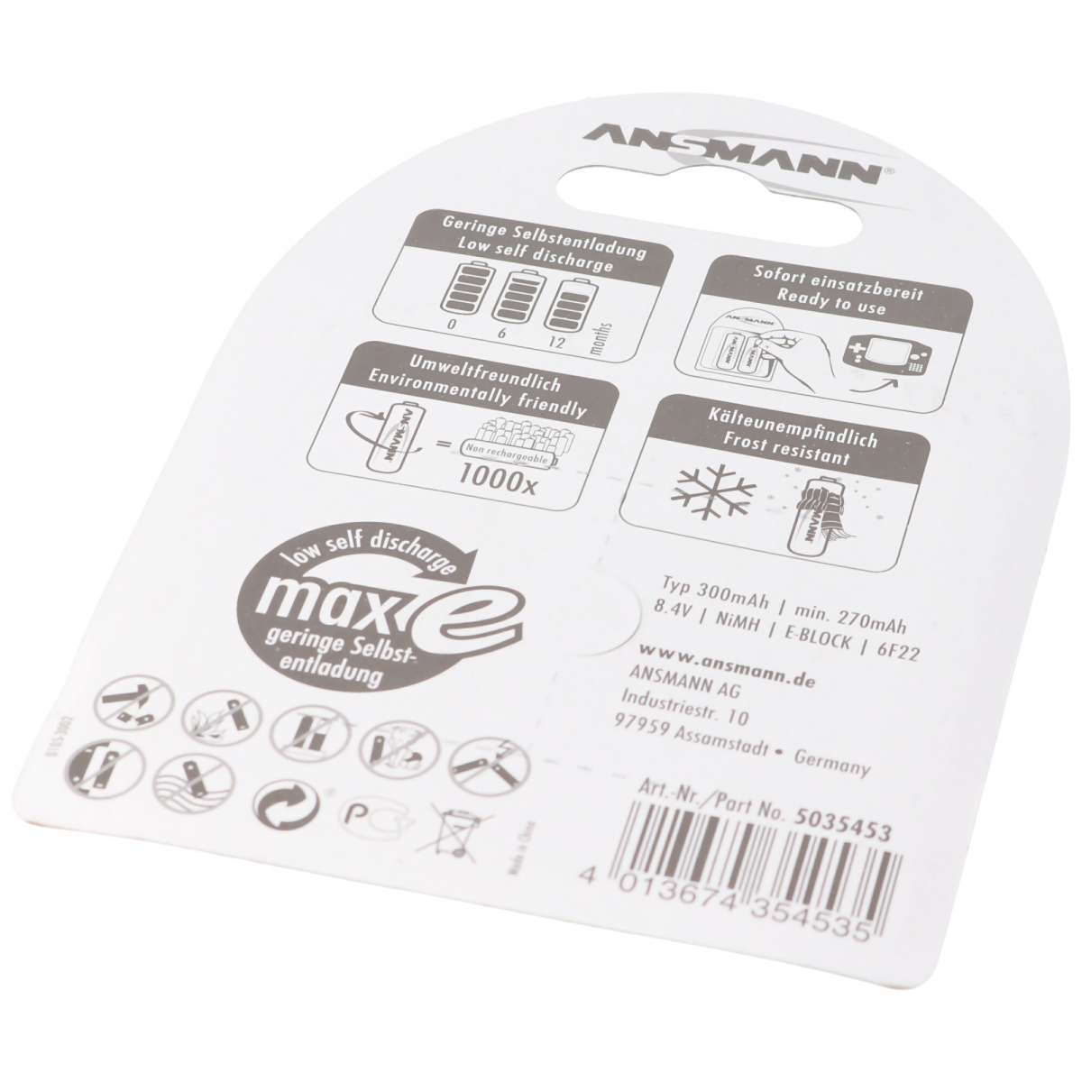 Ansmann maxEplus NiMH-Akku Typ 300 E-Block 270mAh