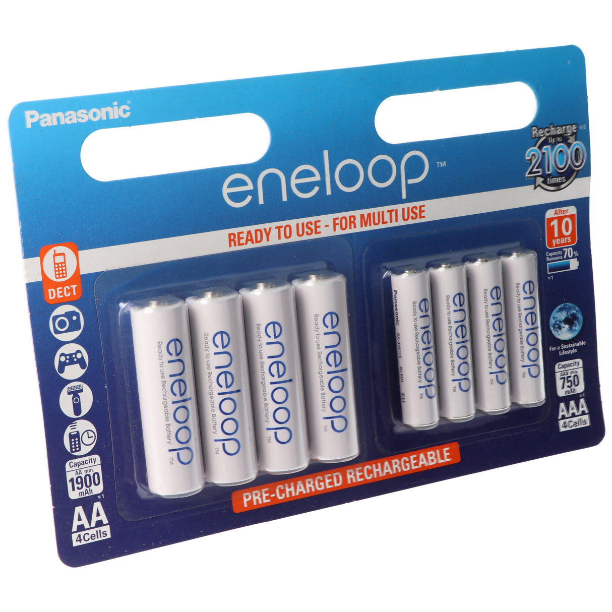 Panasonic eneloop Standard (ehem. Sanyo eneloop Standard) Kombipack inkl. 4x Mignon AA und 4x Micro AAA 1,2V Akkus im Blister