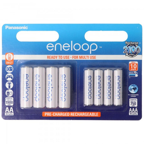 Panasonic eneloop Standard (ehem. Sanyo eneloop Standard) Kombipack inkl. 4x Mignon AA und 4x Micro AAA 1,2V Akkus im Blister
