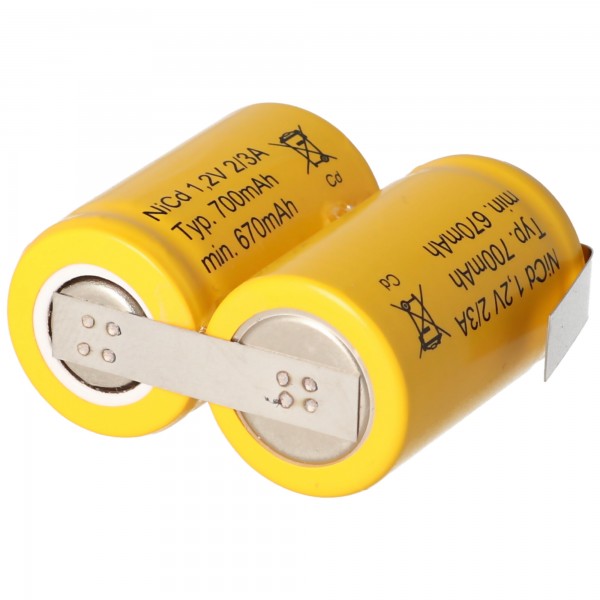 Accucell Akku 2/KR-600AE 2/3 A Cadnica NICD Akku 2,4V mit Lötfahne U-Form (nicht original Sanyo)