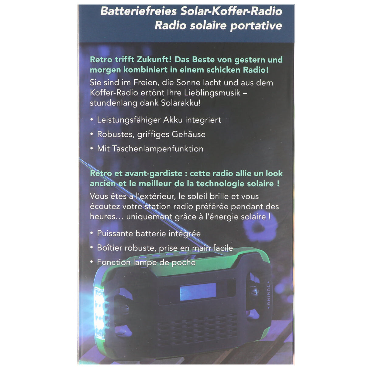AccuCell Solar-Dynamo-Koffer-Radio mit LED-Taschenlampe, keine Batterien erforderlich