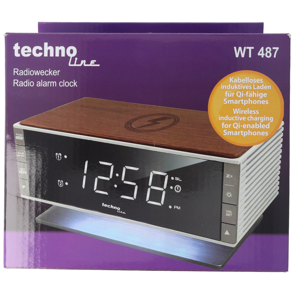 Technoline WT487 - moderner Radiowecker, kompatibel mit Qi-fähigen, mobilen Endgeräte (kabelloses Laden über induktive Ladefläche)