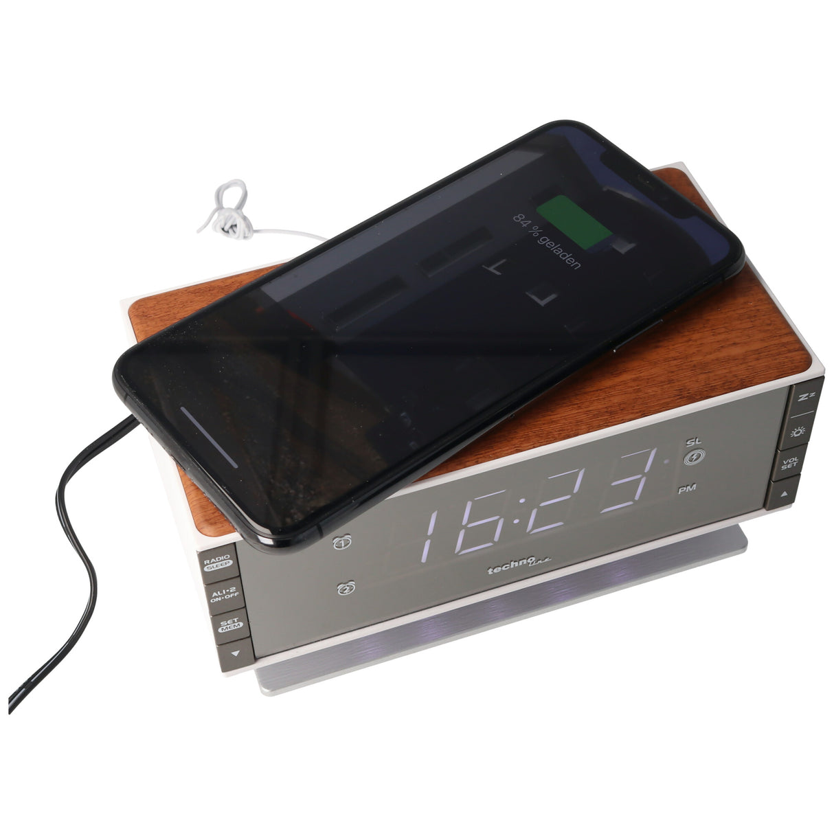 Technoline WT487 - moderner Radiowecker, kompatibel mit Qi-fähigen, mobilen Endgeräte (kabelloses Laden über induktive Ladefläche)
