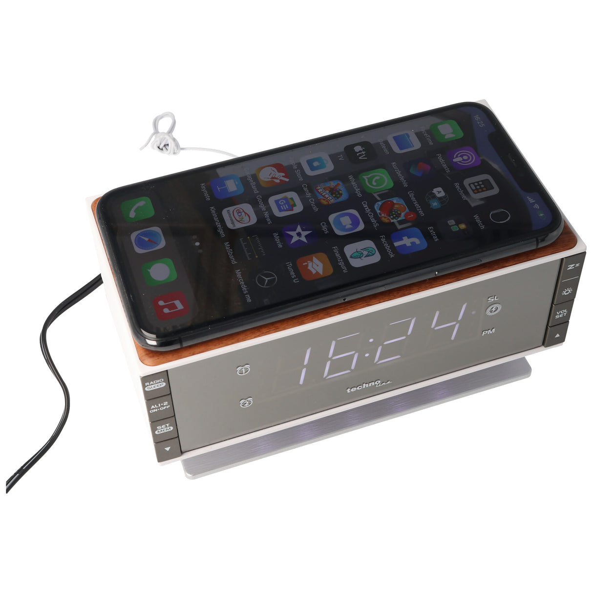 Technoline WT487 - moderner Radiowecker, kompatibel mit Qi-fähigen, mobilen Endgeräte (kabelloses Laden über induktive Ladefläche)
