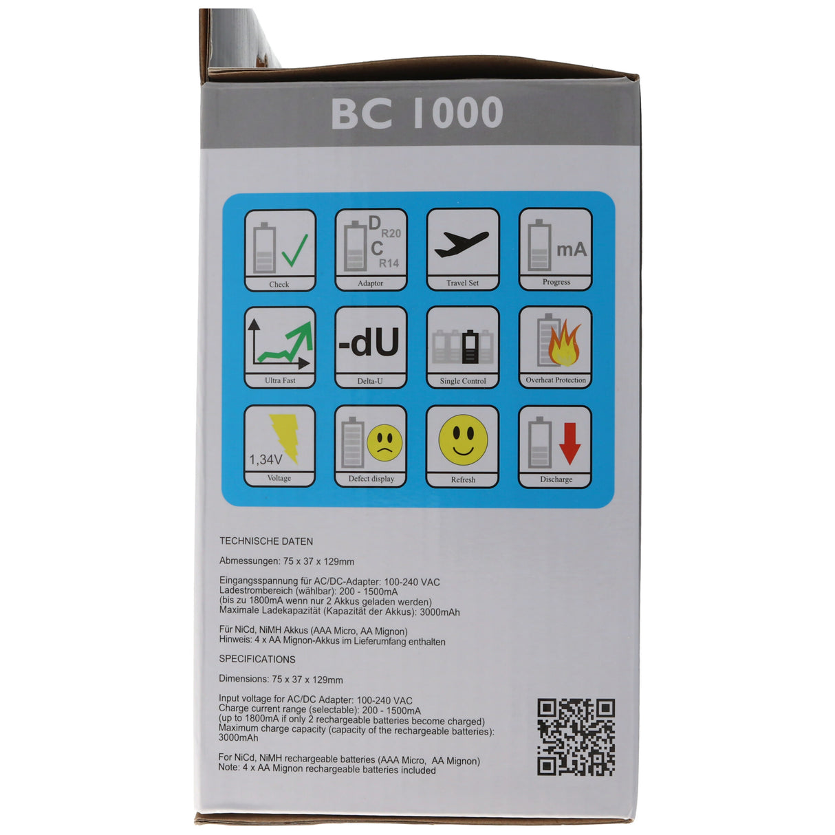 Technoline BC1000 Schnell-Ladegerät mit LCD-Display, Entladefunktion, Akku