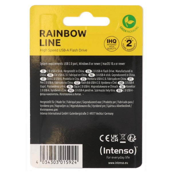 Intenso USB 2.0 Stick 64GB, Rainbow Line, orange (R) 28MB/s, (W) 6.5MB/s, Retail-Blister