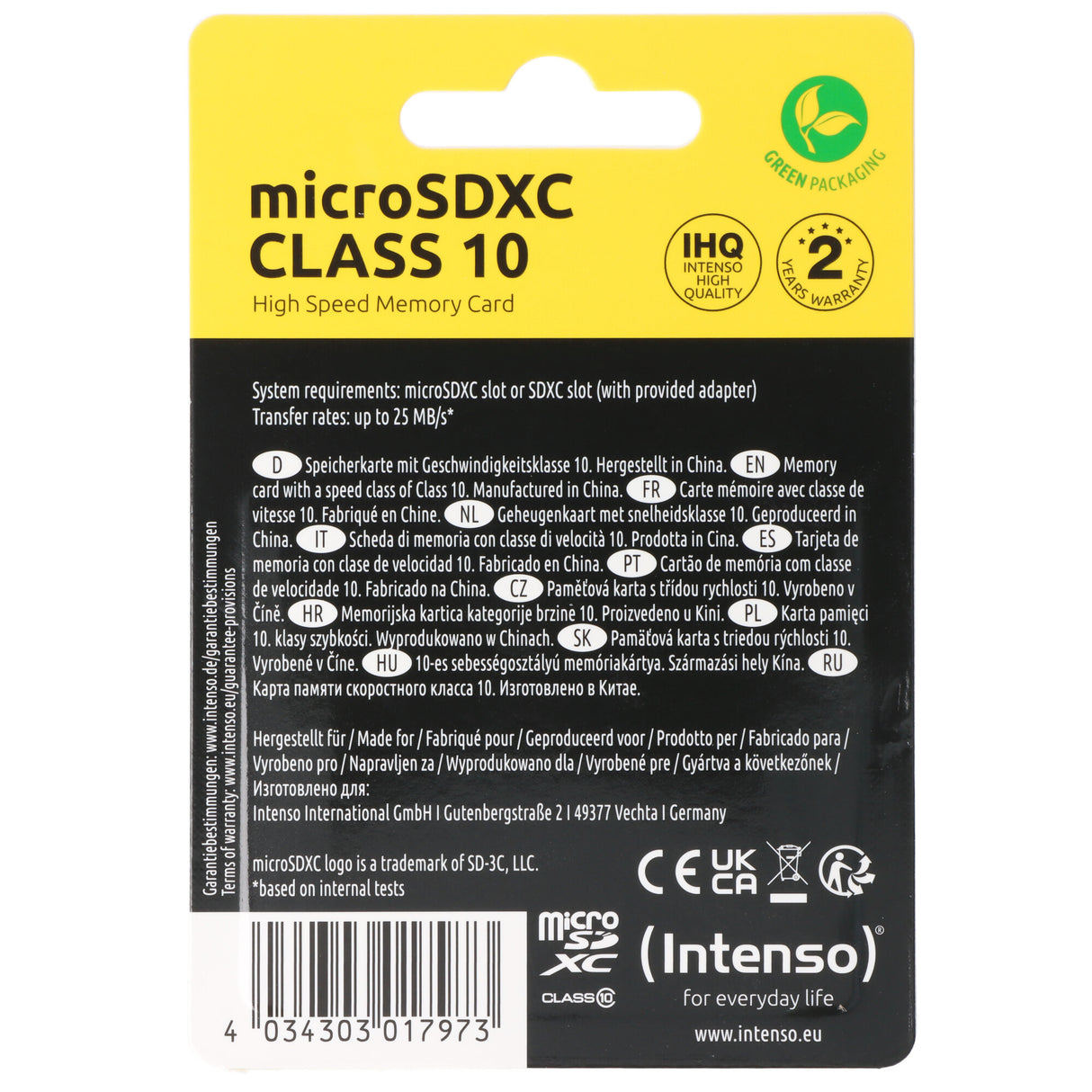 Intenso microSDXC Card 64GB, Class 10 (R) 25MB/s, (W) 10MB/s, SD-Adapter, Retail-Blister