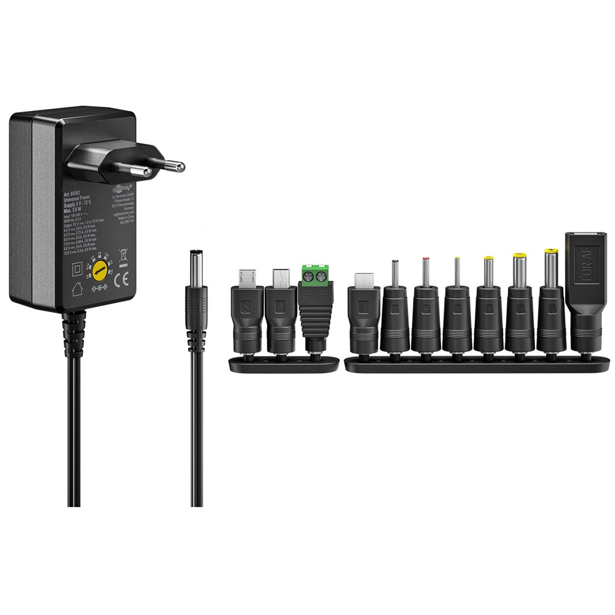 Goobay Universal-Netzteil 3 Volt bis 12 Volt, max. 3,6 W, inklusive 11 Adapter