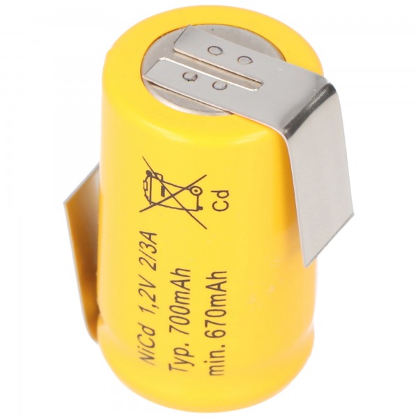 Accucell Ersatzakku KR-600AE 2/3 A Cadnica NICD Akku mit Lötfahnen in Z-Form (nicht original Sanyo)