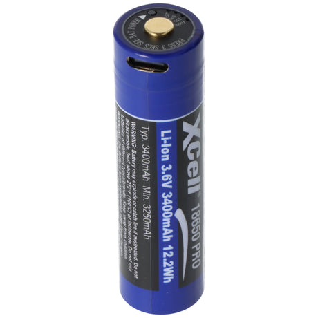 Xcell Pro 18650 Li-Ion Akku geschützter Li-Ion Akku, mit USB-C Ladebuchse, min. 3250mAh max. 3400mAh, 3,6 Volt, 71,1mm x 18,8mm