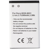 AccuCell Akku passend für Doro 6030, 6031, Li-Ion, 3,7V, 900mAh, 3,3Wh