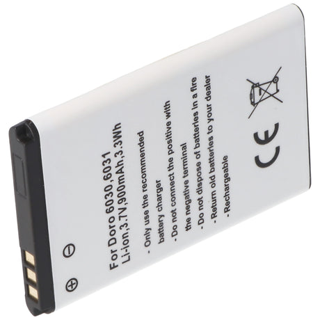 AccuCell Akku passend für Doro 6030, 6031, Li-Ion, 3,7V, 900mAh, 3,3Wh