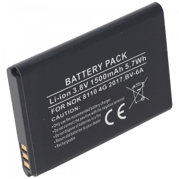 AccuCell Akku passend für Nokia 8110 4G 2017, BV-6A Li-Ion 3,8 Volt 53,2 x 38,0 x 5,9mm