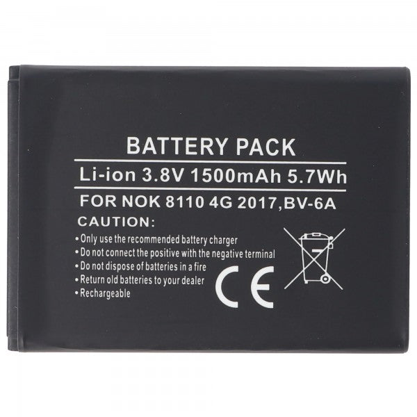 AccuCell Akku passend für Nokia 8110 4G 2017, BV-6A Li-Ion 3,8 Volt 53,2 x 38,0 x 5,9mm