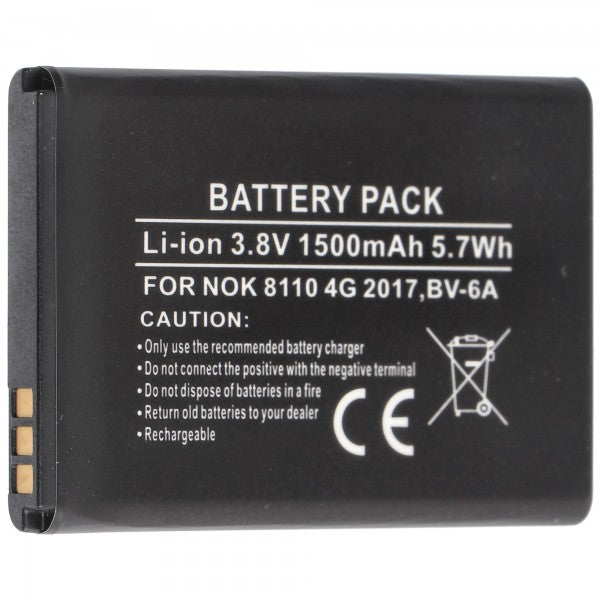 AccuCell Akku passend für Nokia 8110 4G 2017, BV-6A Li-Ion 3,8 Volt 53,2 x 38,0 x 5,9mm