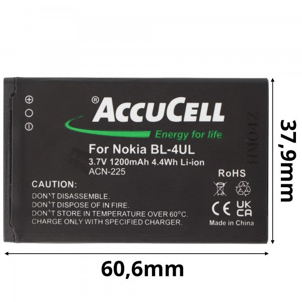 AccuCell Li-ion-Akku passend für den Nokia Akku BL-4UL und Nokia Lumia 225, Asha 225 sowie alle baugleichen