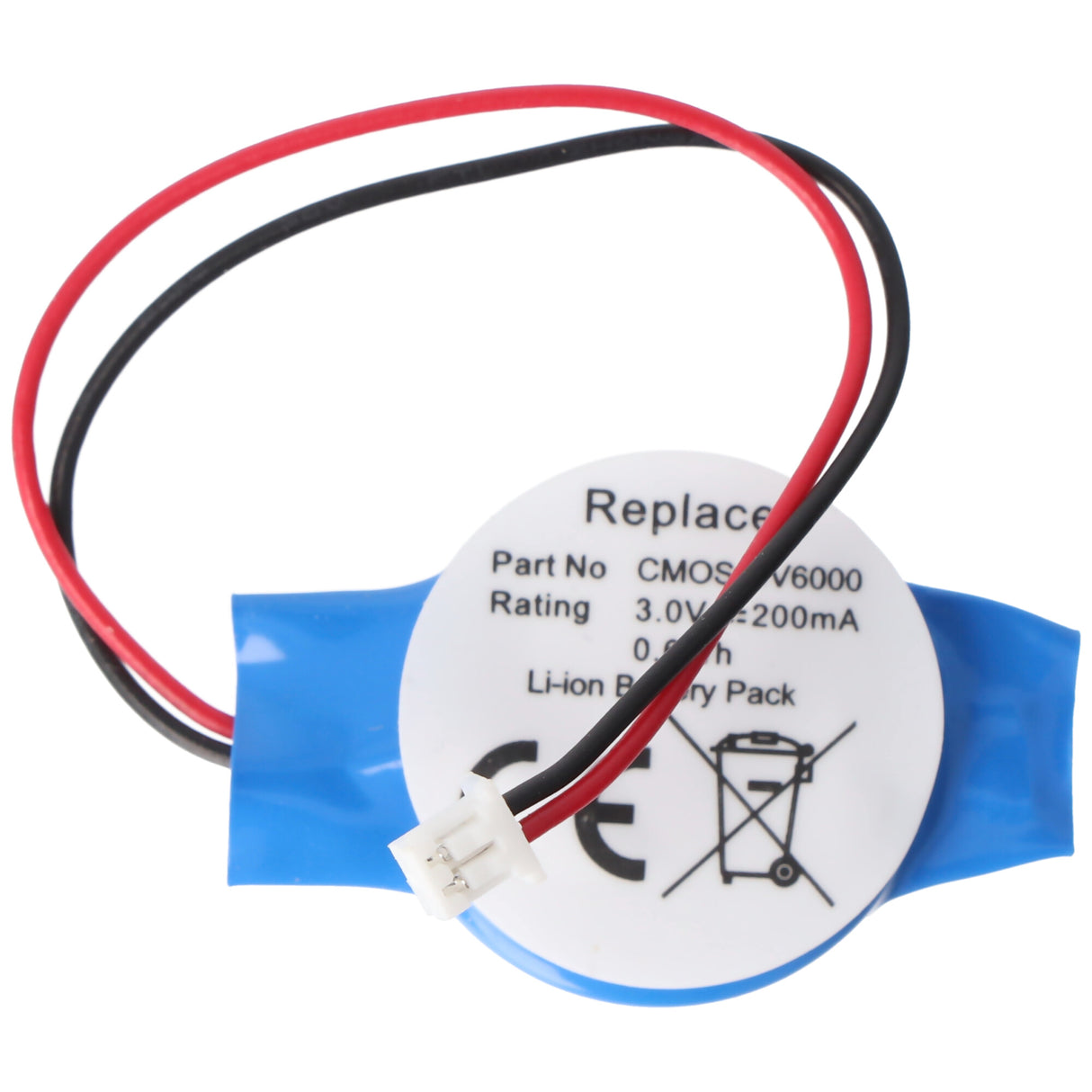 AccuCell CMOS Batterie CR2032 mit Stecker, Backup Lithium Batterie, Stecker ca. 3,2x4mm, Kabellänge 7 cm