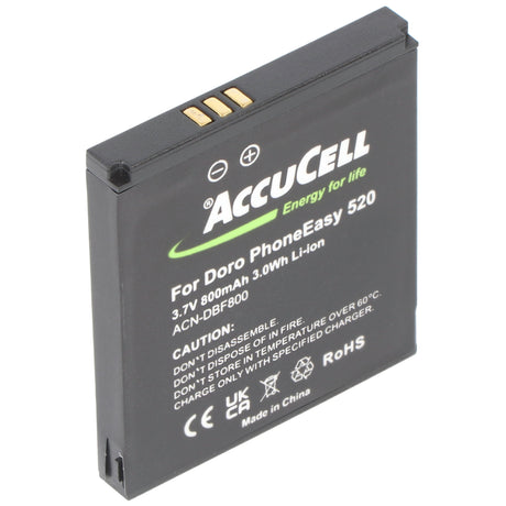 AccuCell Akku für Doro PhoneEasy 520 Akku DBF-800A, DBF-800B, DBF-800C, DBF-800D, DBF-800E 43,7x39,6x5,5mm
